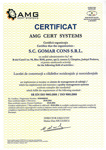 Certificat SR EN ISO 9001:2008 / ISO 9001:2008