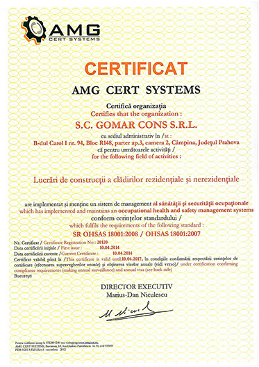 Certificat SR OHSAS 18001:2008 / OHSAS 18001:2007